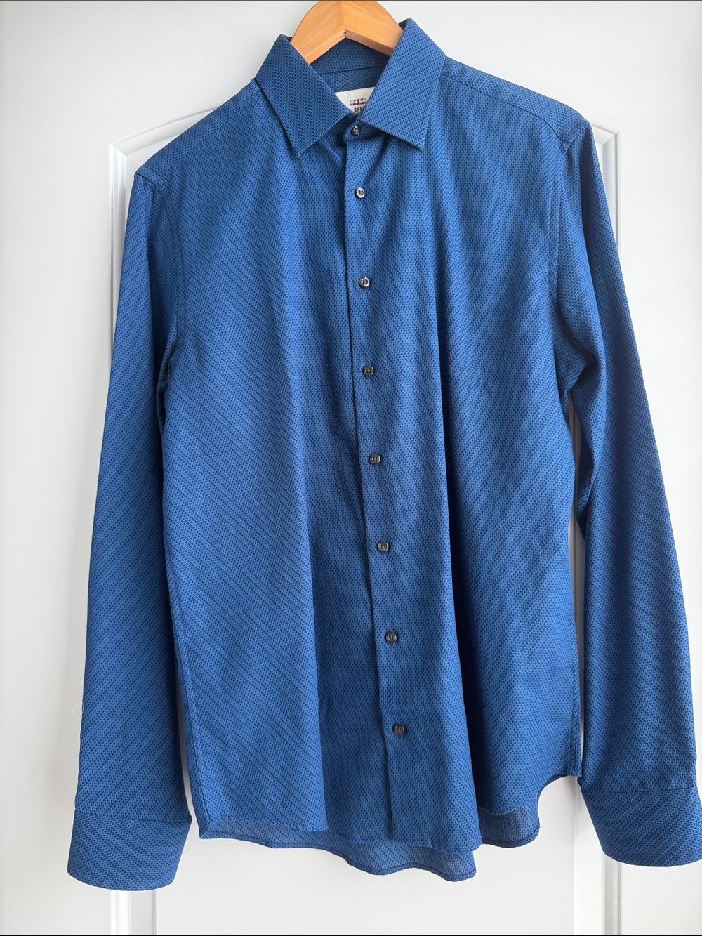 Ben Sherman Men's Blue Textured Long-Sleeve Button-Down Shirt SLIM FIT